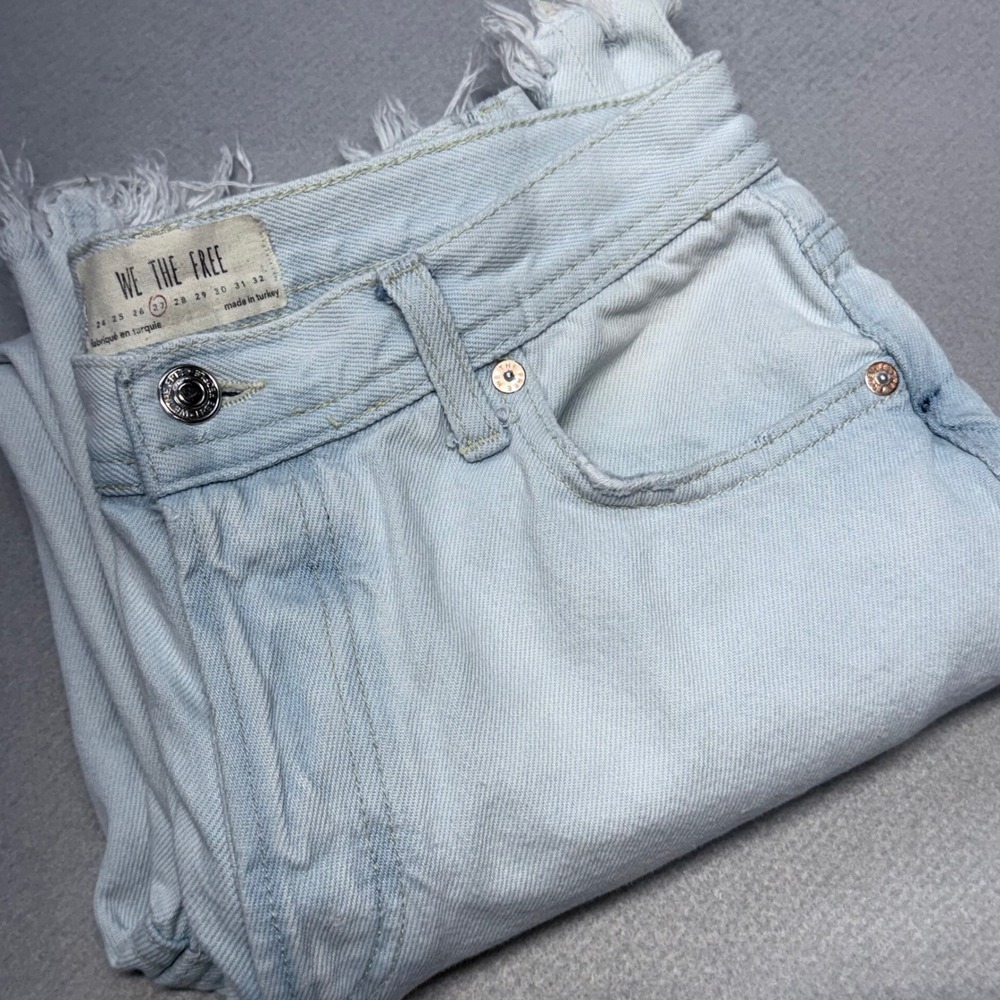 We The Free Free People Women Jeans 27 Blue Distressed Straight Leg Raw Hem